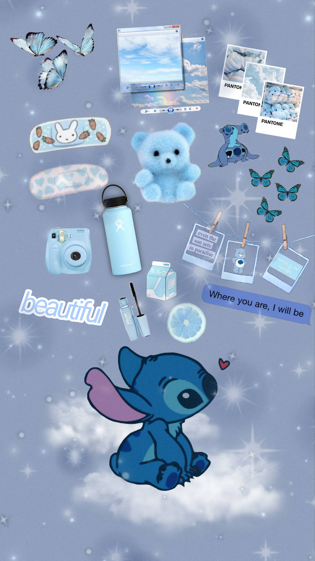 Baby Blue Objects Stitch Collage Wallpaper