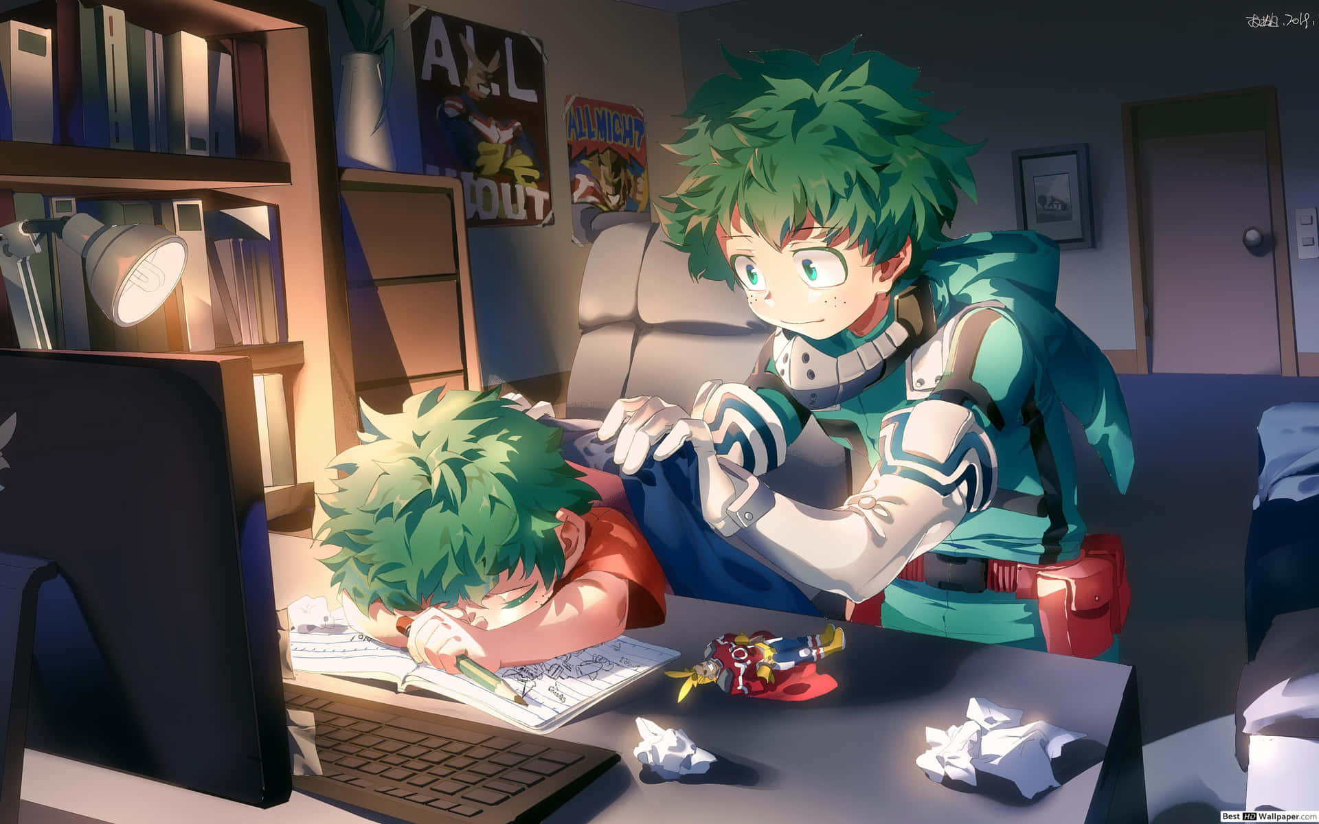 A Boy And Girl Sitting At A Desk With A Laptop Wallpaper