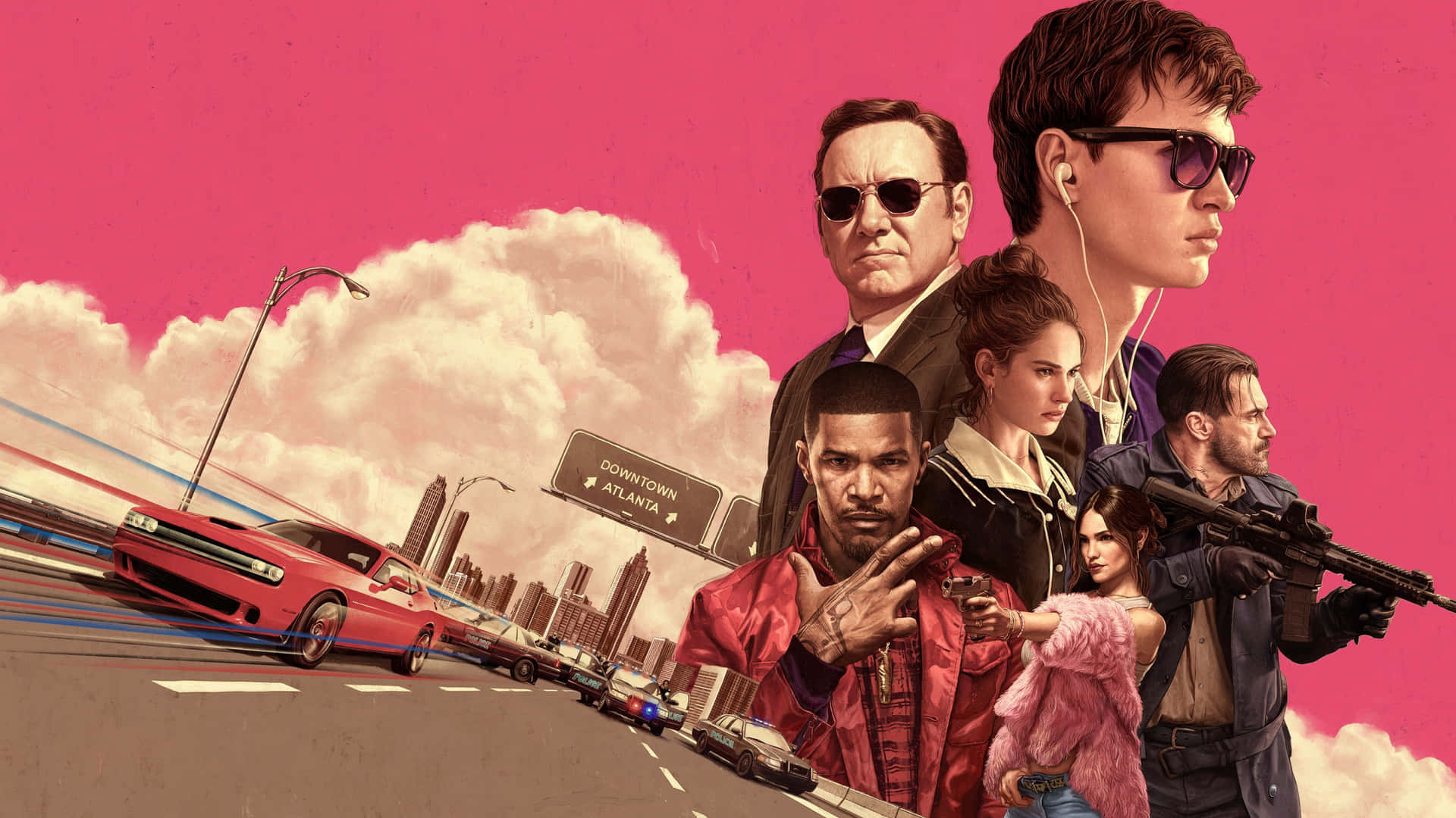 Baby Driver - Adrenaline-fueled Car Chase Scene Wallpaper
