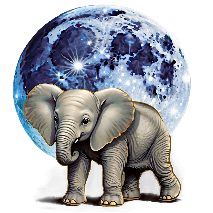 Baby Elephant And Moon Png 06122024 PNG