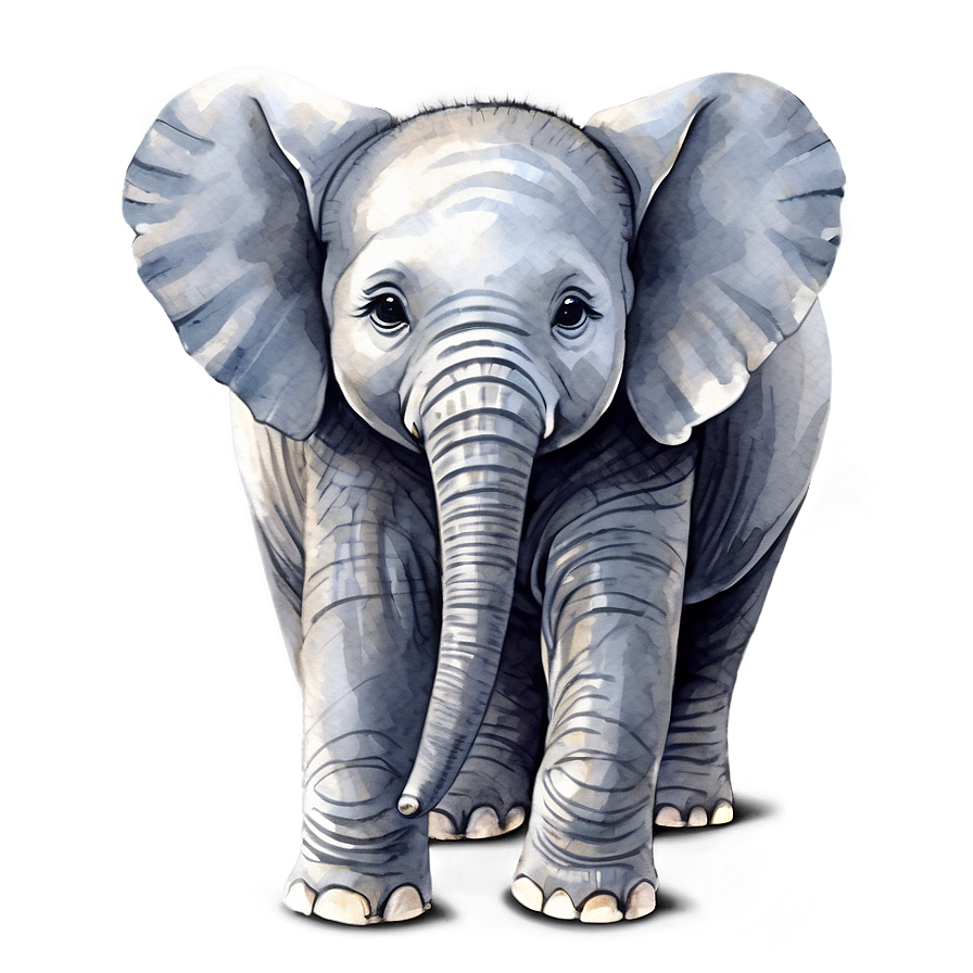 Baby Elephant In Watercolor Png 06122024 PNG