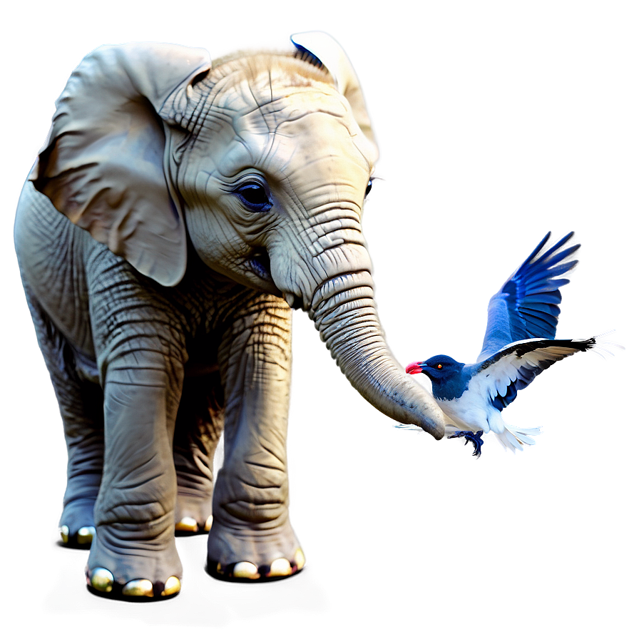 Baby Elephant With Bird Png Lnp52 PNG