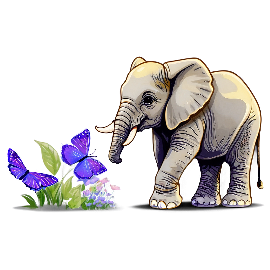 Baby Elephant With Butterfly Png 06122024 PNG