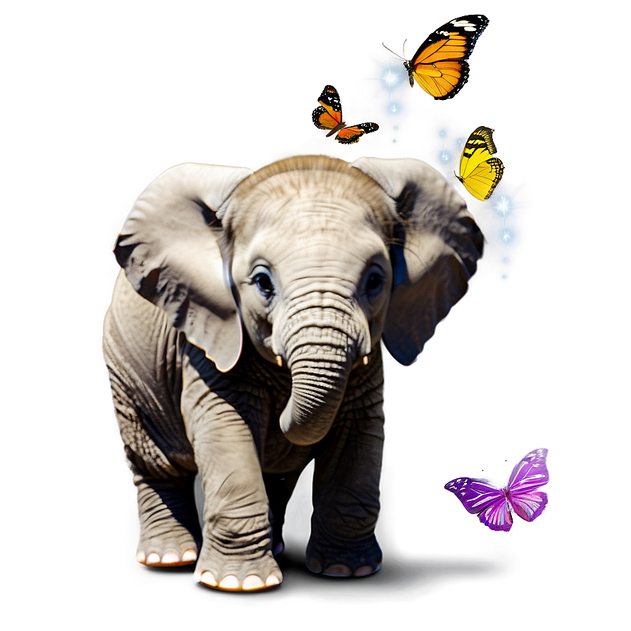 Baby Elephant With Butterfly Png Gbk38 PNG