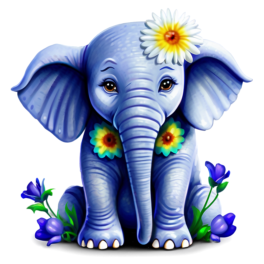 Baby Elephant With Flowers Png 36 PNG