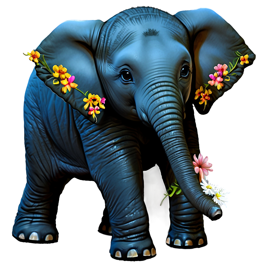 Baby Elephant With Flowers Png Neh6 PNG