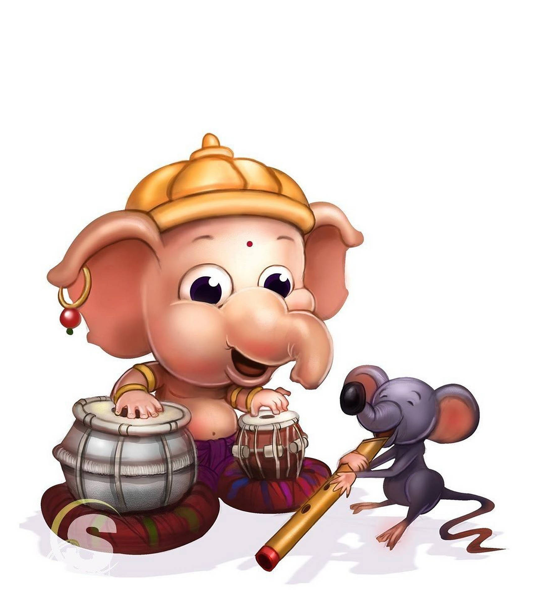 Baby Ganesh Rat Drum Art Wallpaper