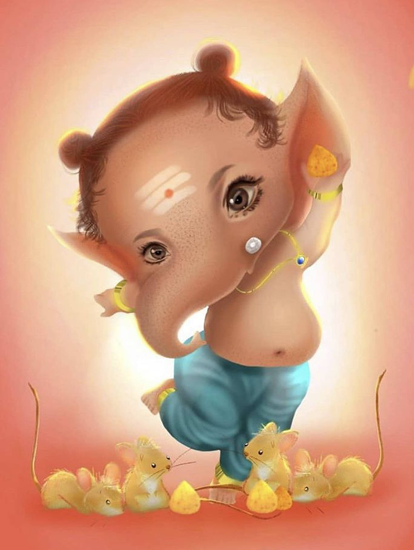 Download Baby Ganesh Yellow Rats Wallpaper 