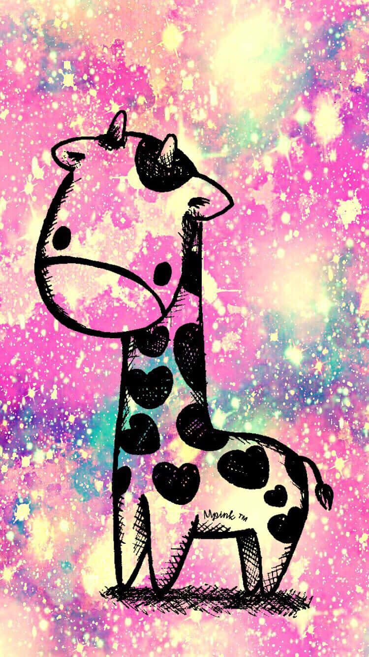 A Giraffe With Stars On A Pink Background