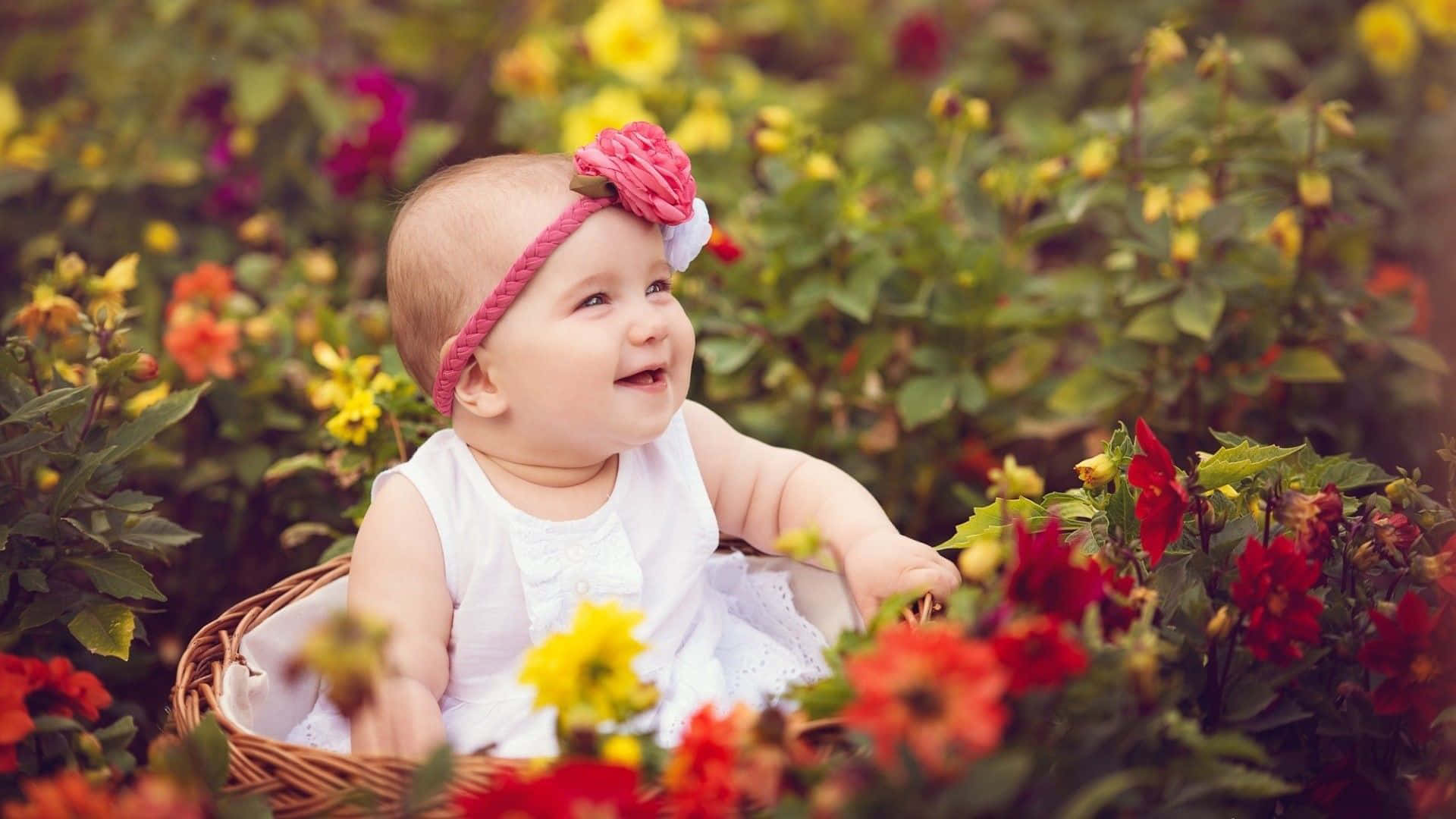 A sweet little baby girl smiles innocently