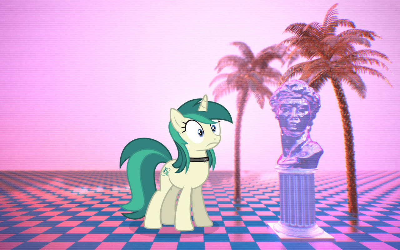 A Pony Standing Next To A Statue Of A Palm Tree Wallpaper