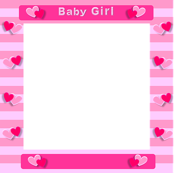 Baby Girl Frame Pink Hearts PNG