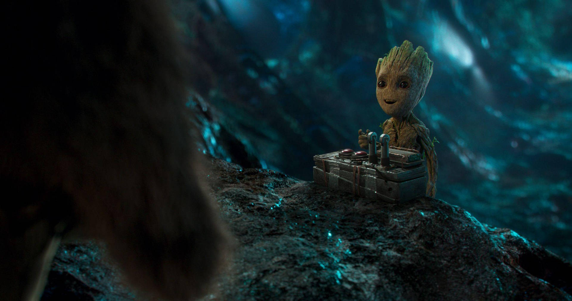 Baby Groot bliver instrueret af Star-Lord Wallpaper