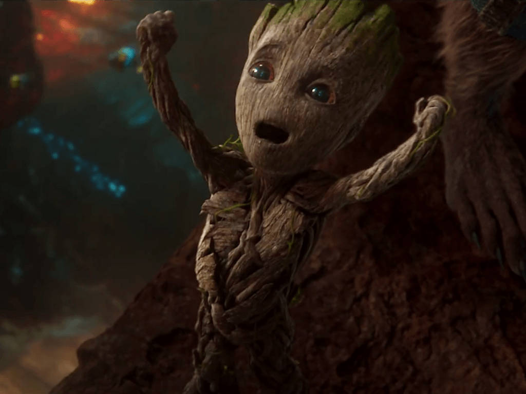 Baby Groot Løftede Arme Wallpaper