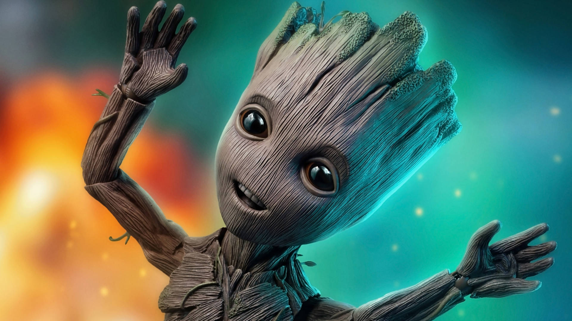 Baby Groot Orange And Green Background Wallpaper