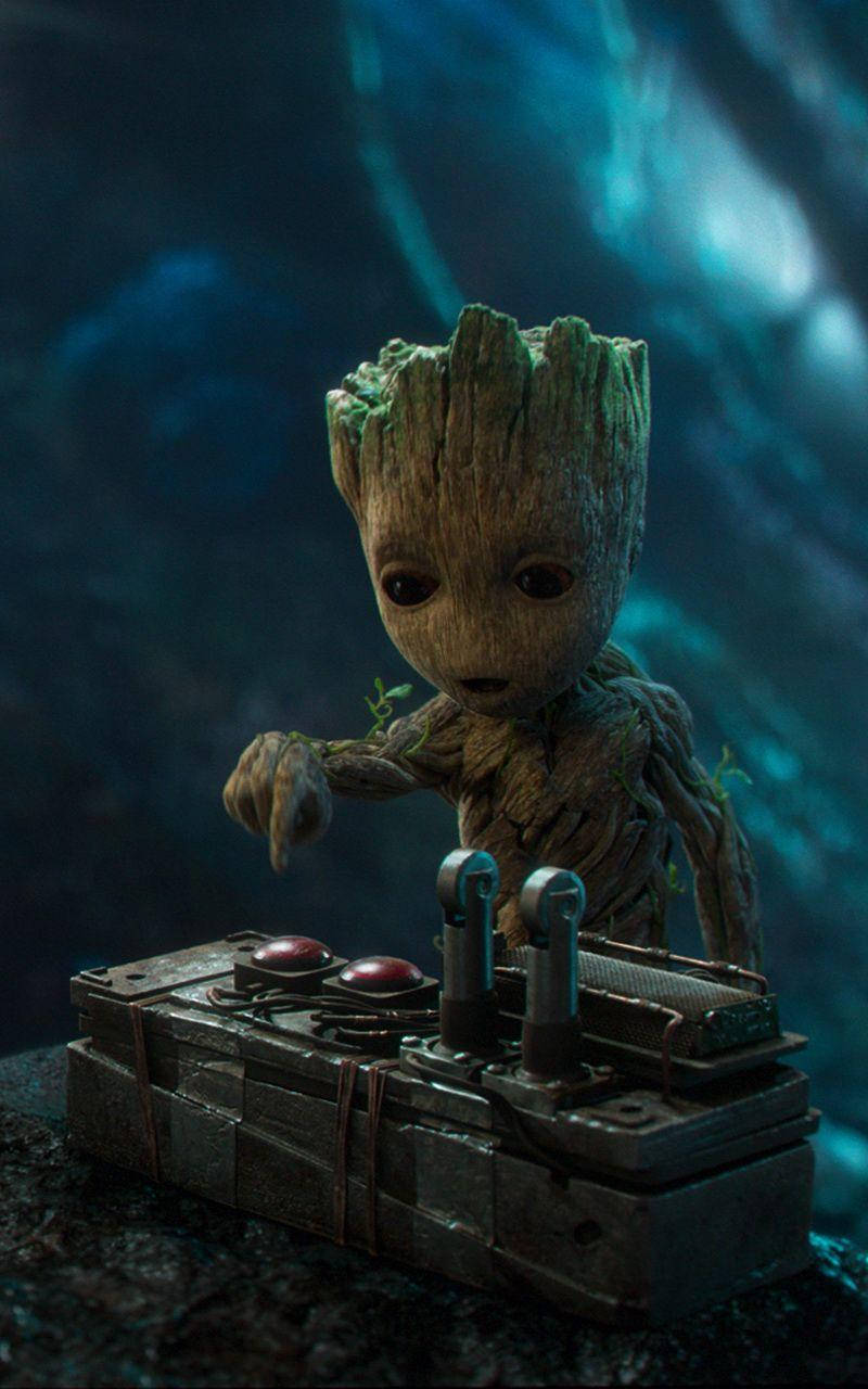 Baby Groot Red Button Wallpaper