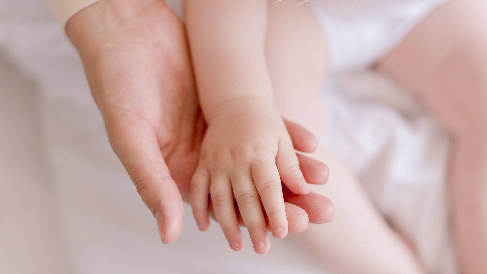 Babyhånd hviler på moderens hånd Wallpaper
