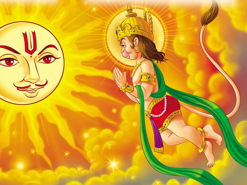 Bambino Hanuman Che Prega Sole Sfondo