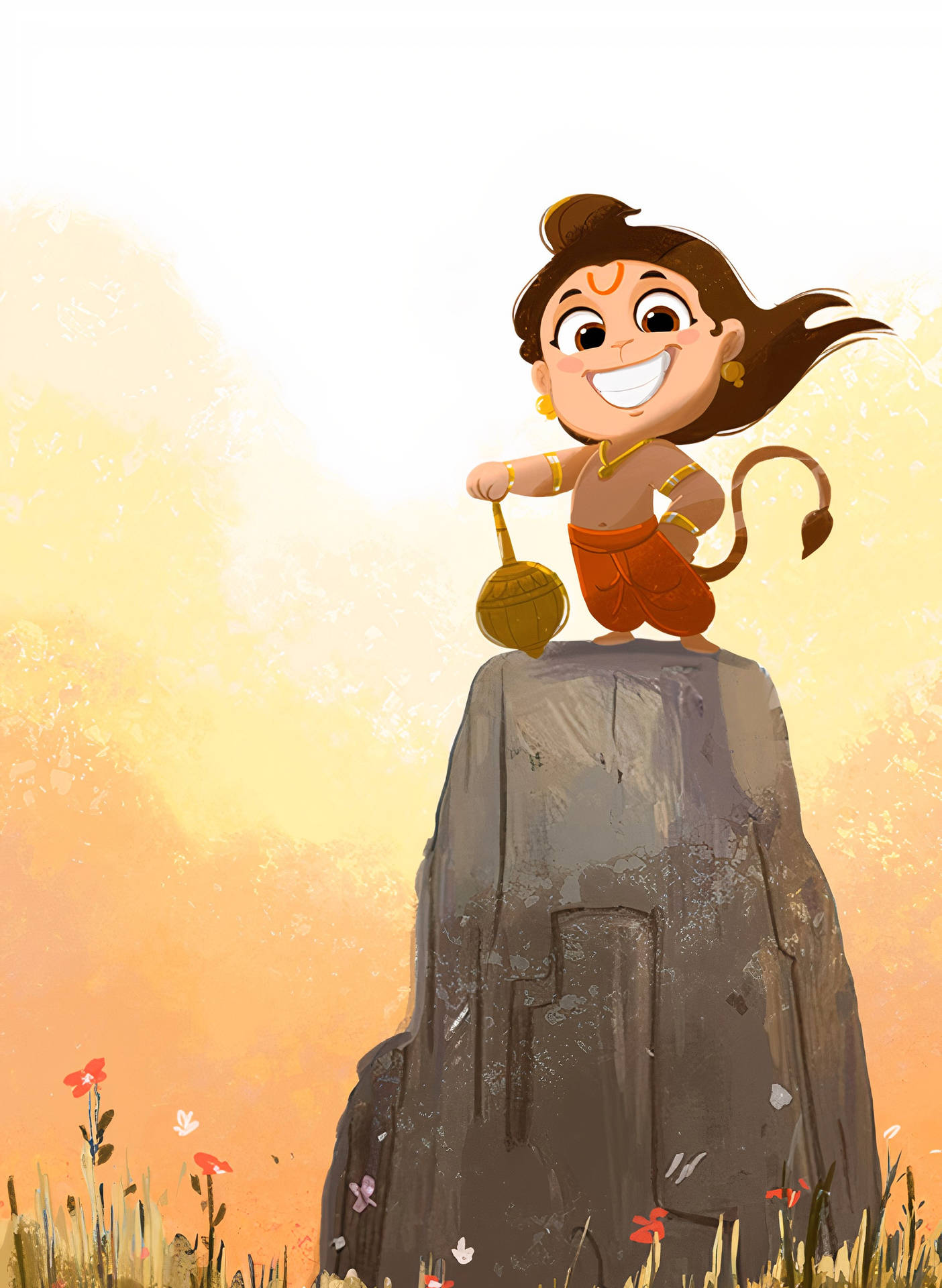 Baby Hanuman stående på klippevæg tapet. Wallpaper