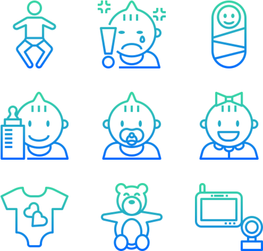 Baby Icon Set Blue Glow PNG