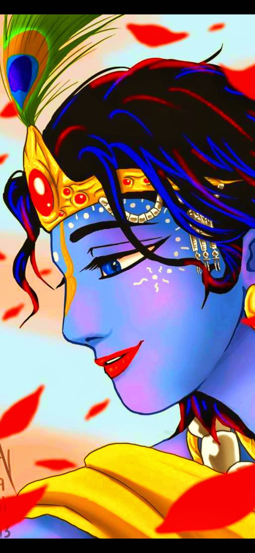 Download Baby Krishna Hd Colorful Drawing Wallpaper 