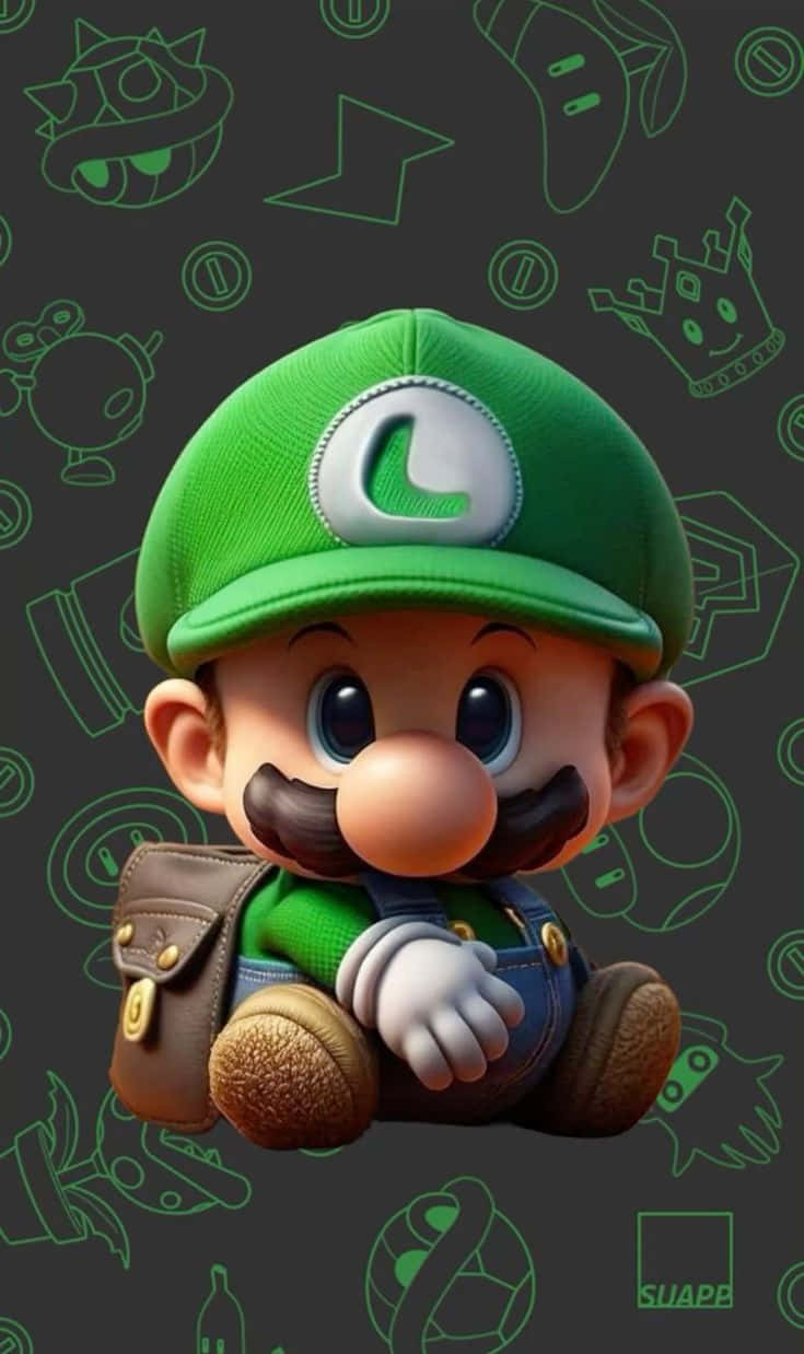 Bébé Luigi Pose Adorable Avec Chapeau Vert Fond d'écran