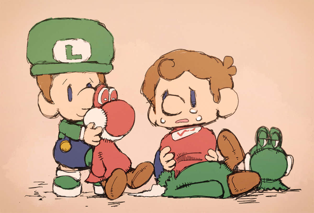 Bébé Luigi Et Yoshi Réconfortant Un Ami Fond d'écran