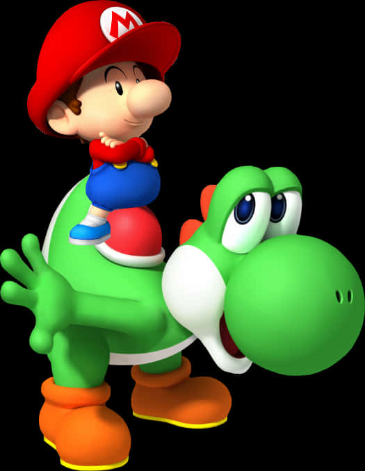 Baby Mario Riding Yoshi PNG