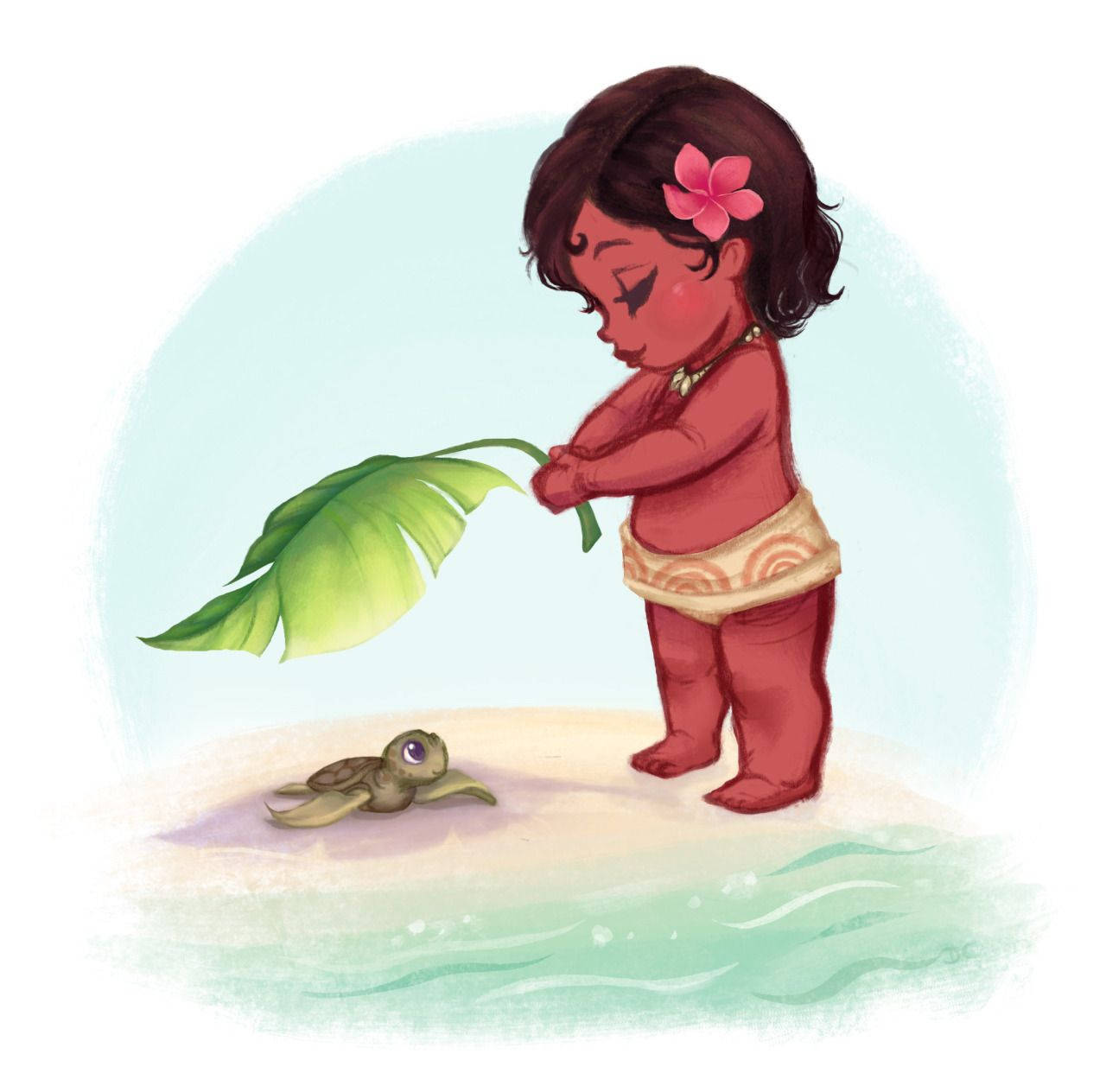 Baby Moana And Turtle Wallpaper