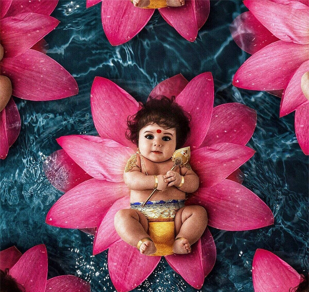 Download Baby Murugan On Pink Flower Wallpaper | Wallpapers.com