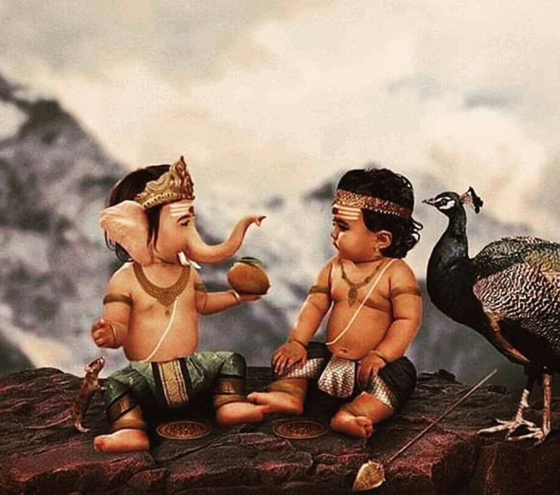 Download Baby Murugan With Brother Ganesha Wallpaper | Wallpapers.com