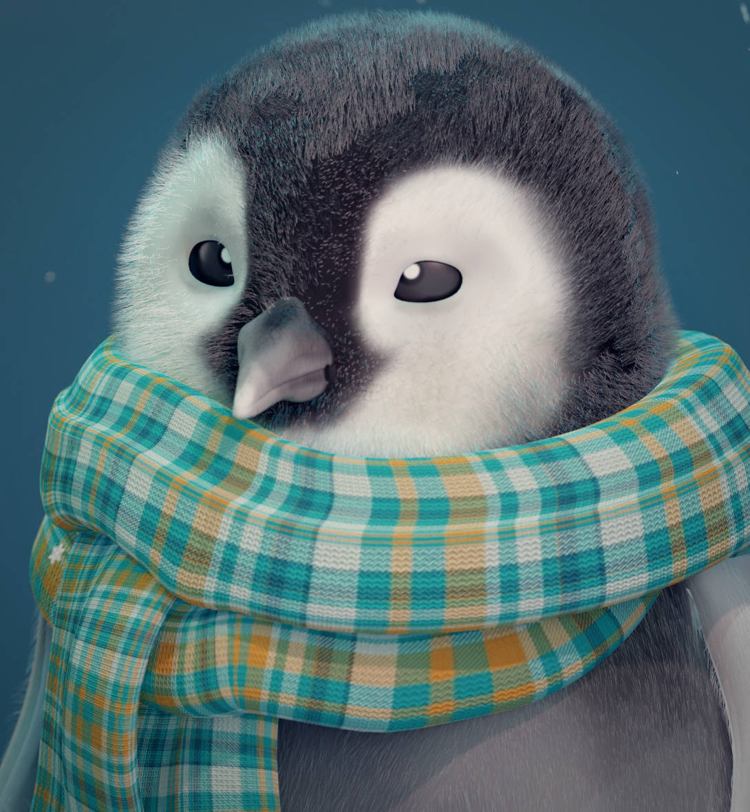 Baby Penguin Artwork Iført Et Tørklæde Wallpaper