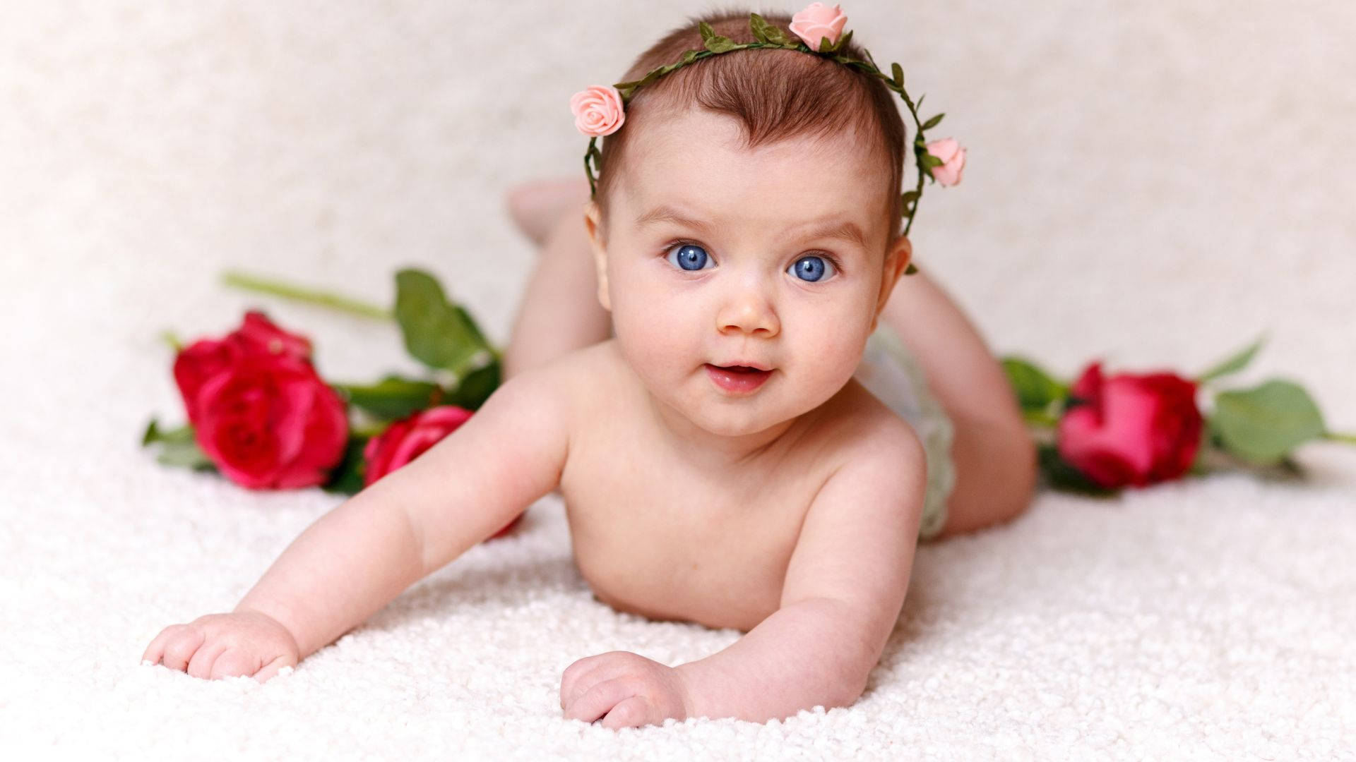 Baby Photography Posing With Roses Wallpaper