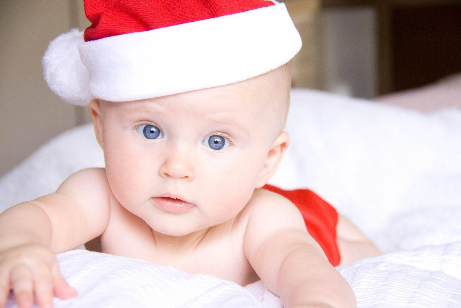 Baby Photography Toddler Wearing Christmas Hat Wallpaper
