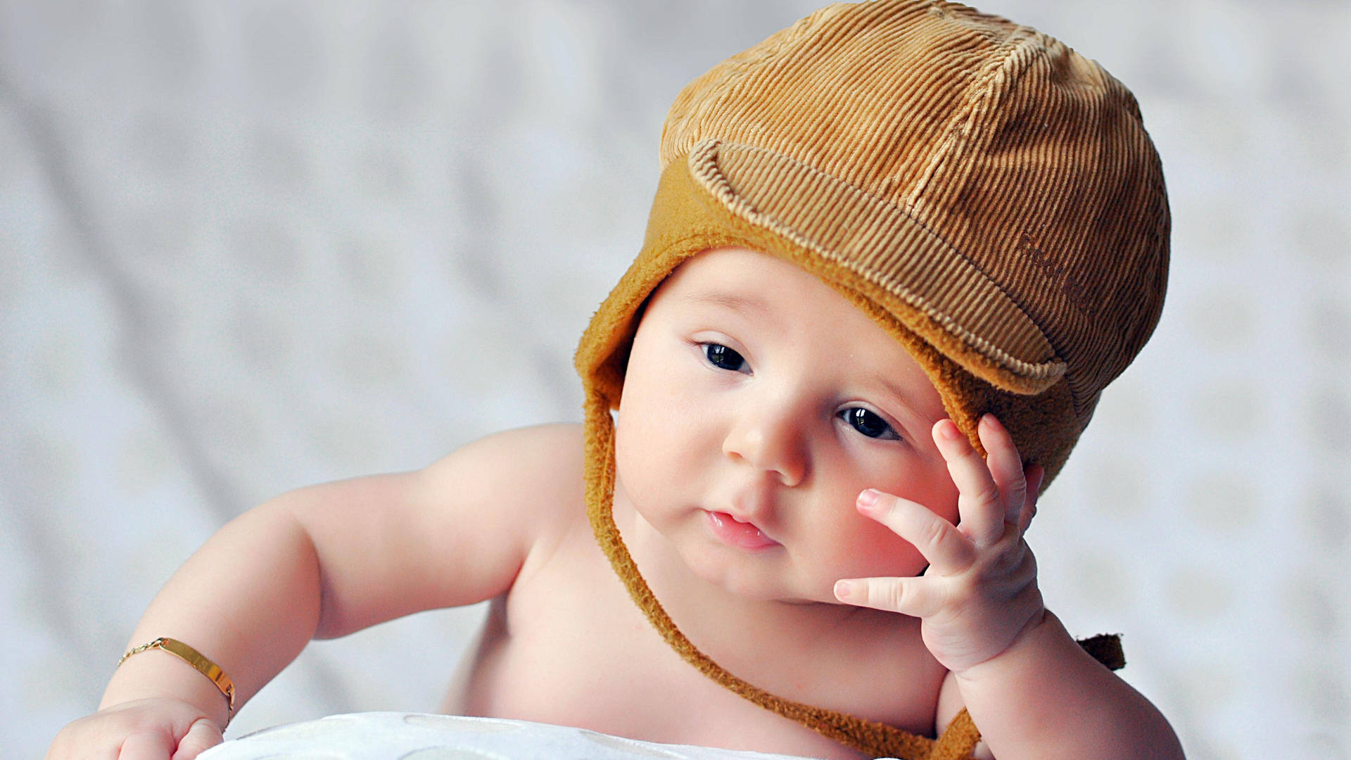 Baby Photography Wearing Brown Corduroy Hat Wallpaper