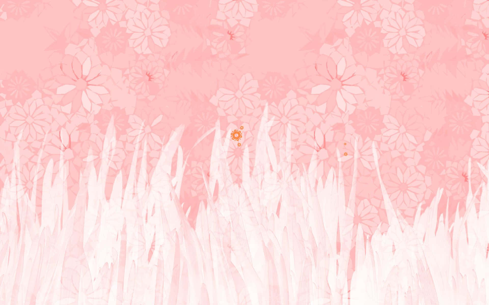 A Pink Background With Flowers And Grass