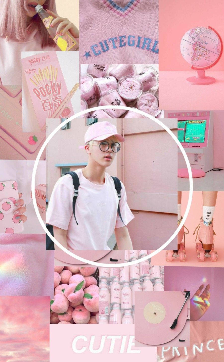 Download White And Pink BTS Jin Aesthetic Wallpaper