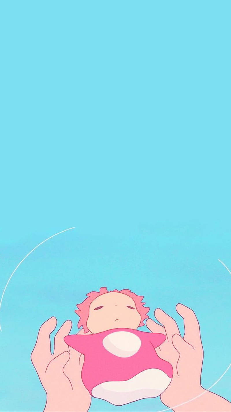 Baby Ponyo Light Blue Background Wallpaper