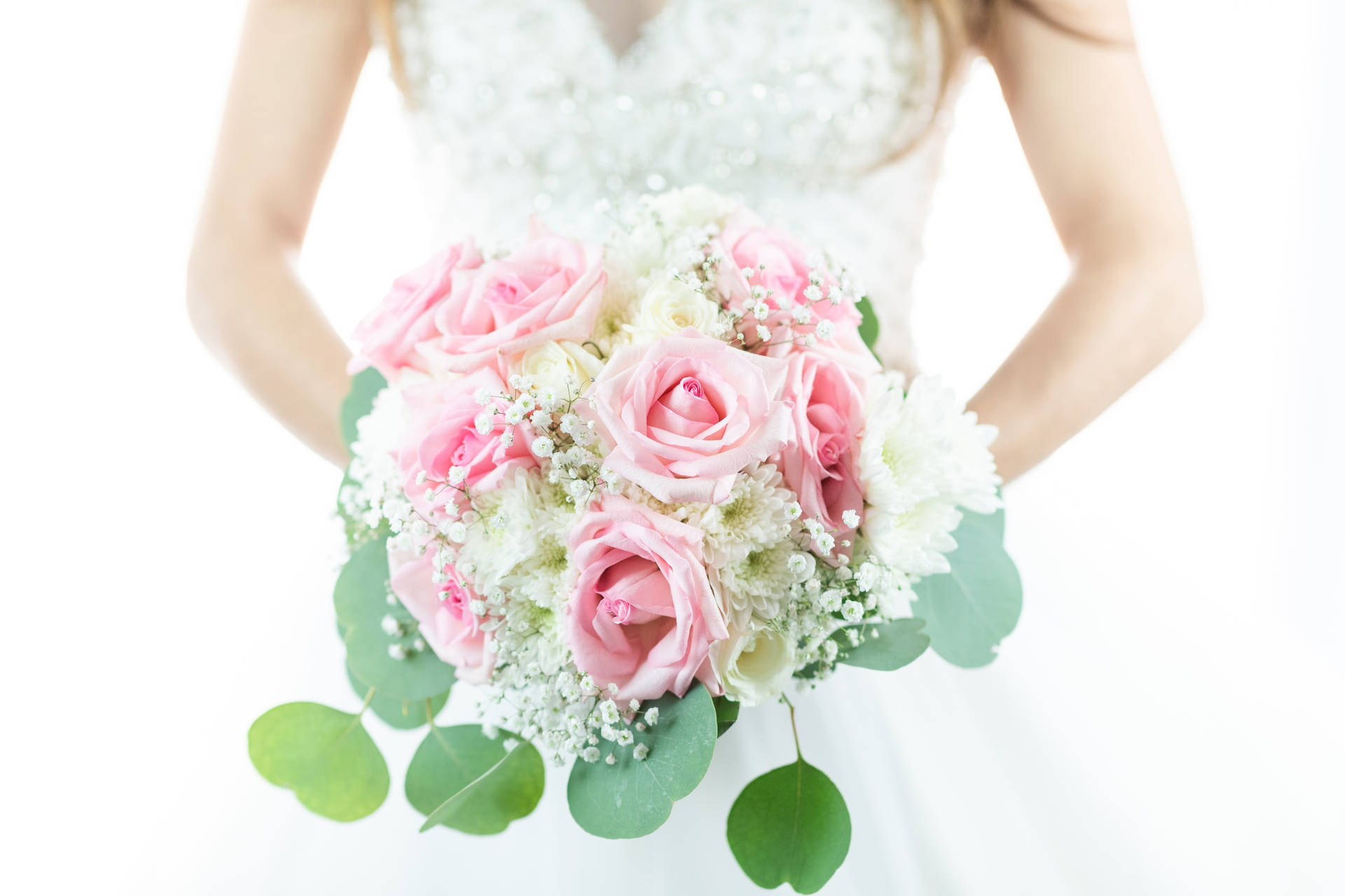 Baby's Breath And Pink Roses Flower Bouquet Wallpaper