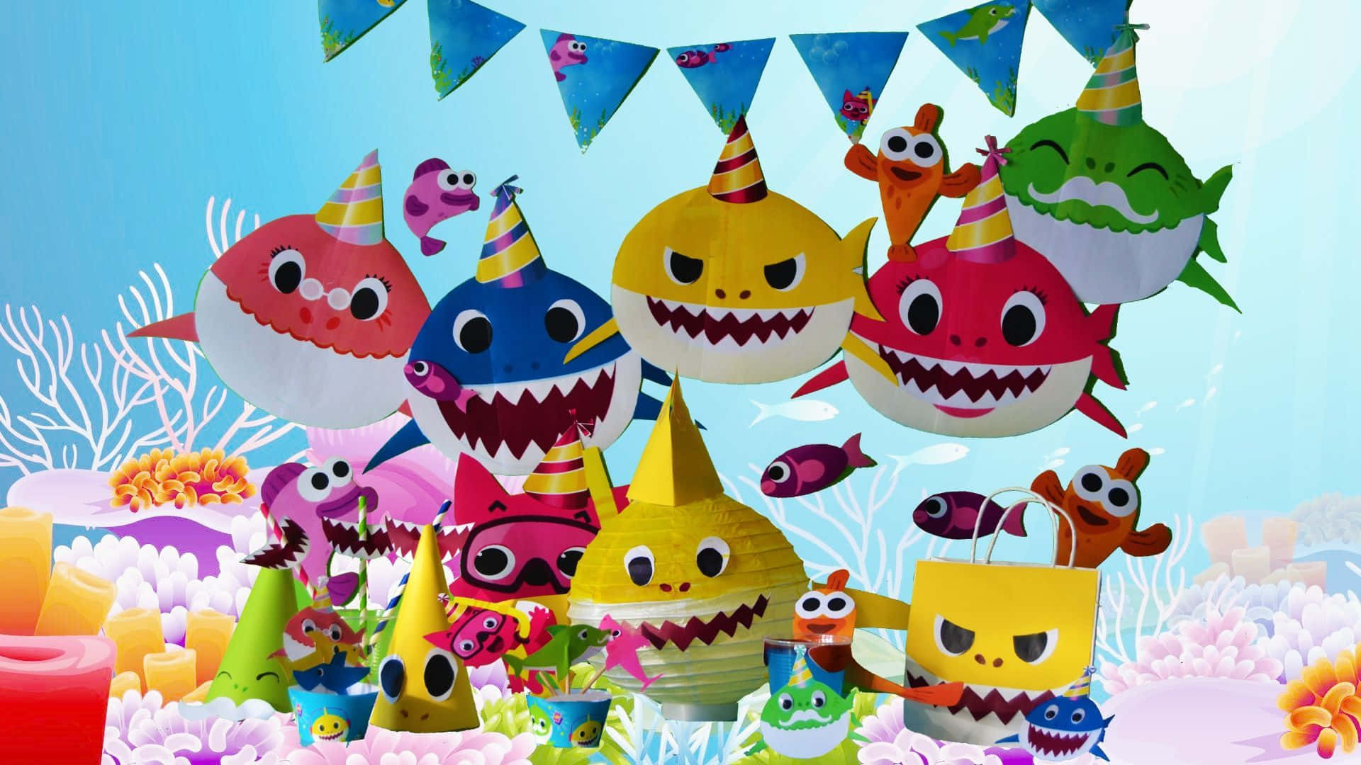 Baby Shark Background Baby Shark Family In A Party