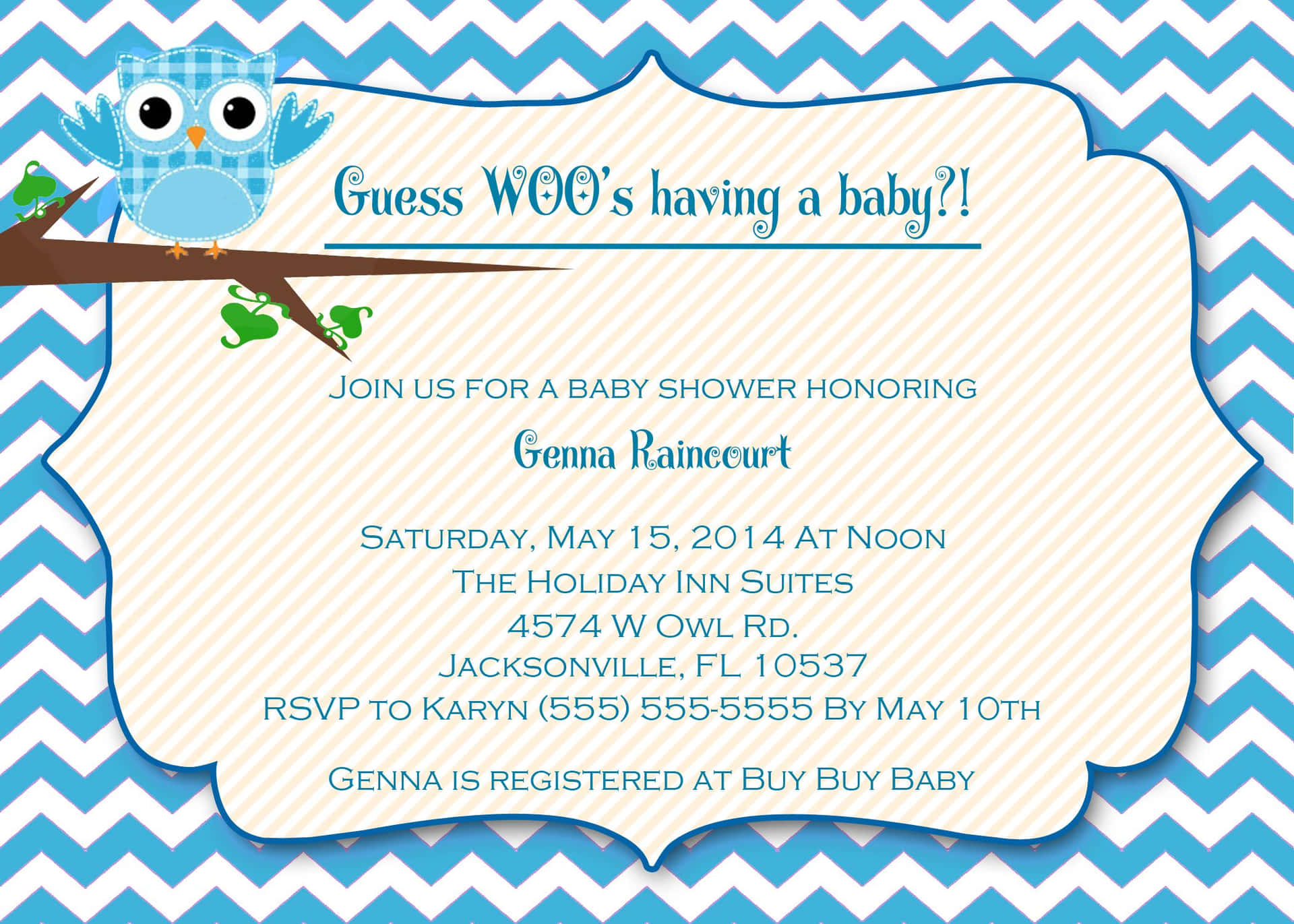 Baby Shower Invitations With An Owl On A Branch