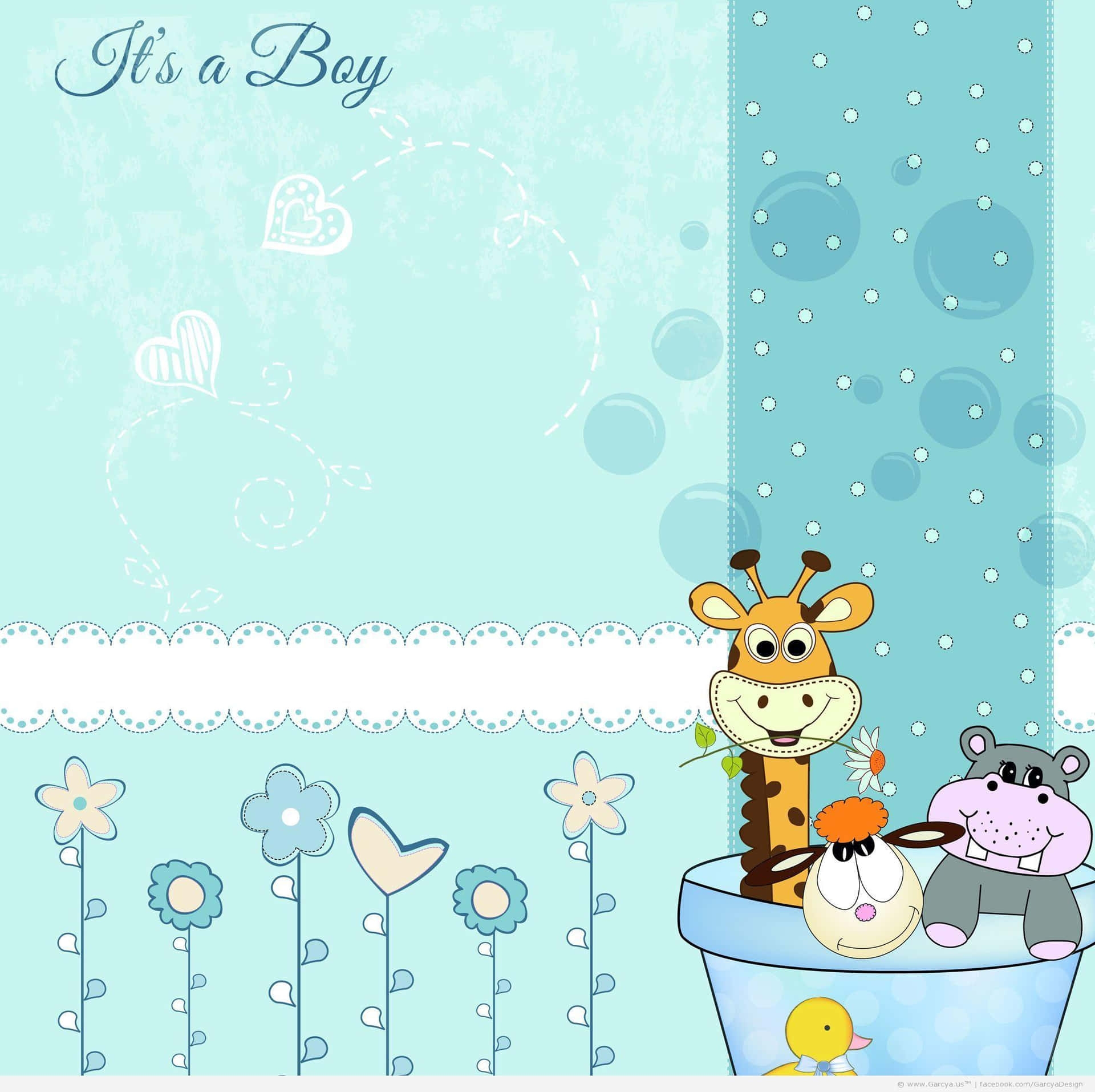 Sky Blue Baby Shower With Cartoon Animals Background
