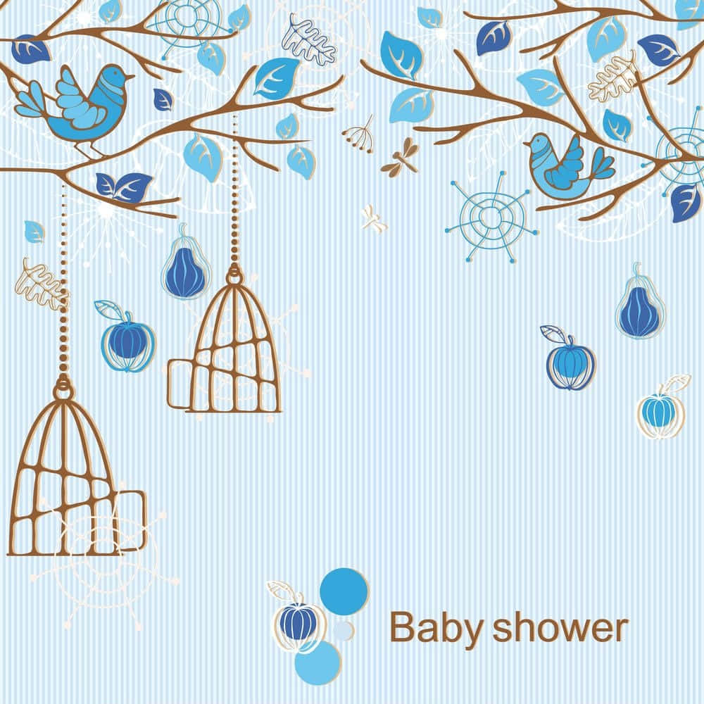 Blue Tree Branches With Bird Cage Baby Shower Background