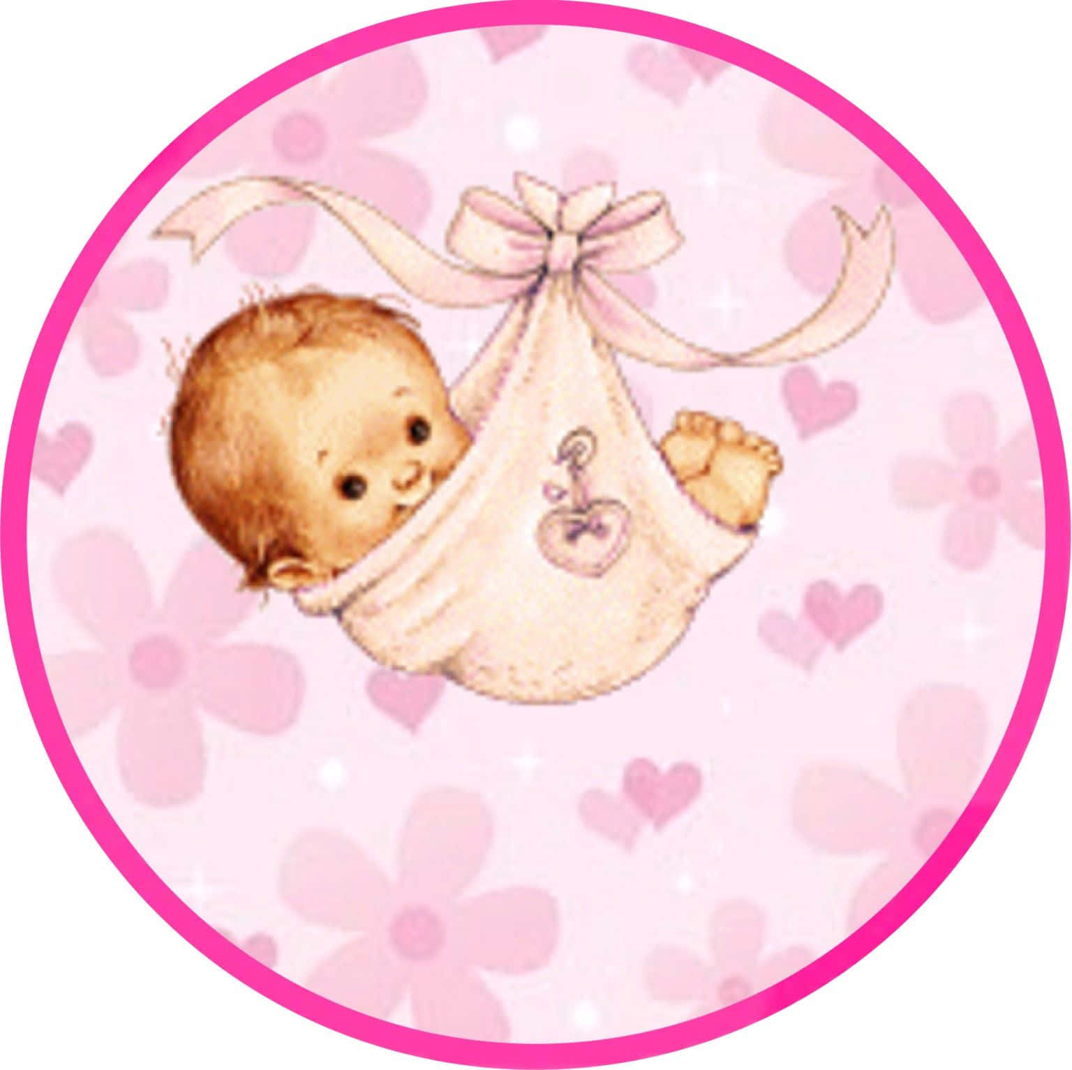 Adorable Pink Circle Baby Shower Digital Painting Background