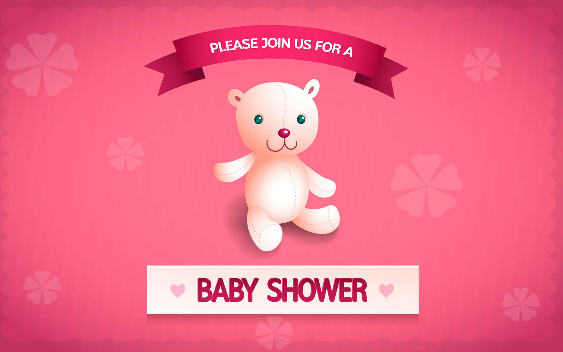 Pink Baby Shower With Teddy Bear Background