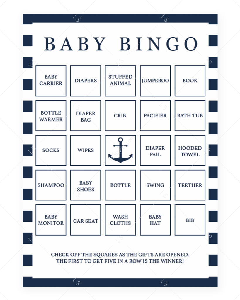 Baby Shower Bingo Card Template PNG