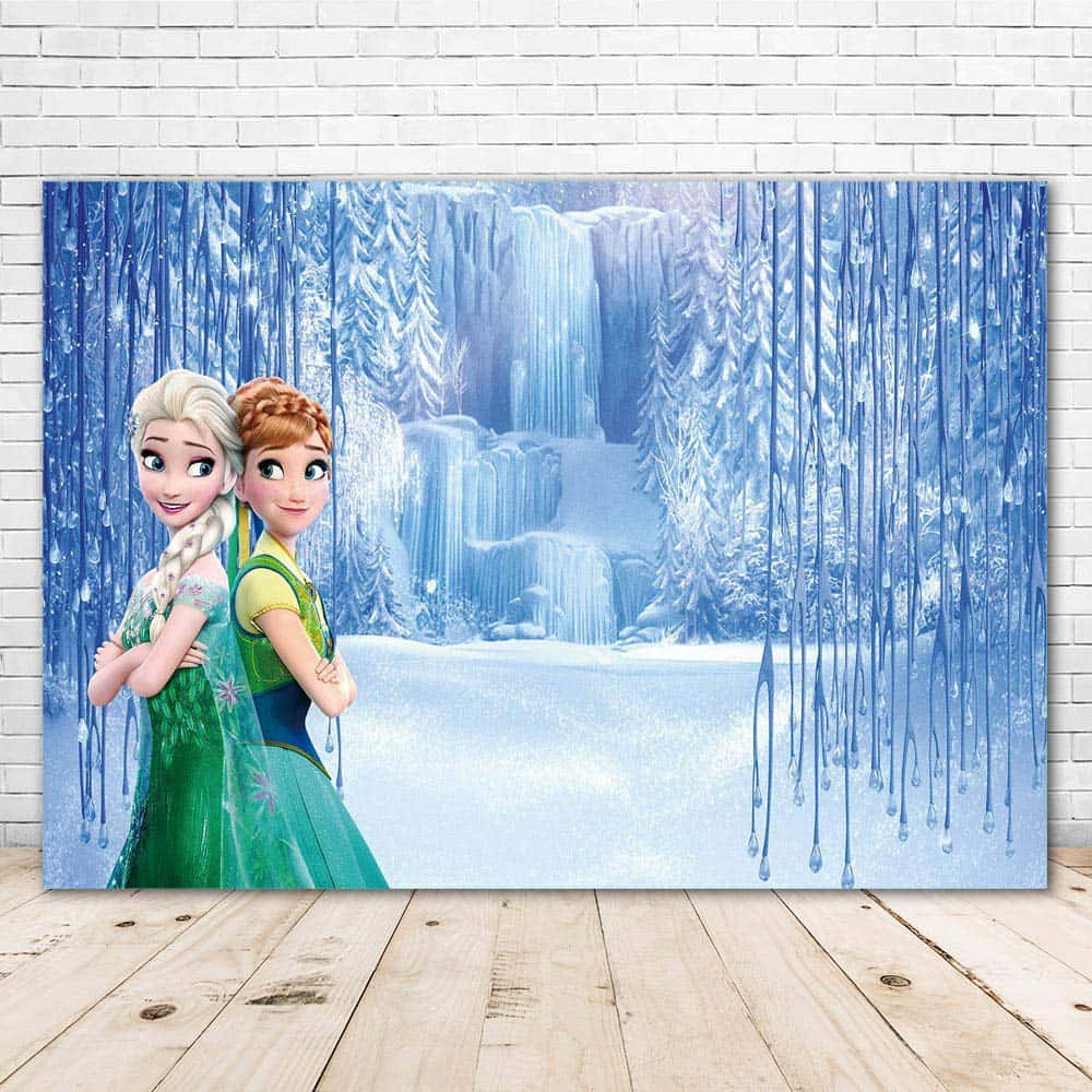 Meter et baggrundsbillede af Baby Shower Zoom med Anna og Elsa.