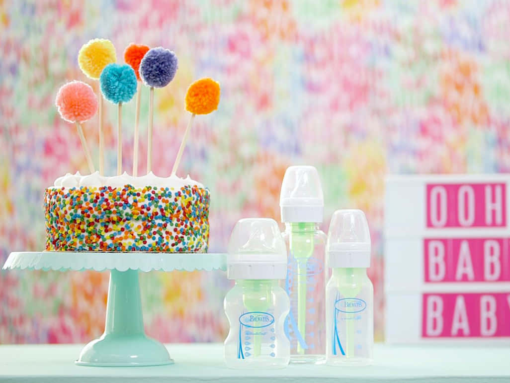 Sfondoper Baby Shower Zoom Con Torta Colorata