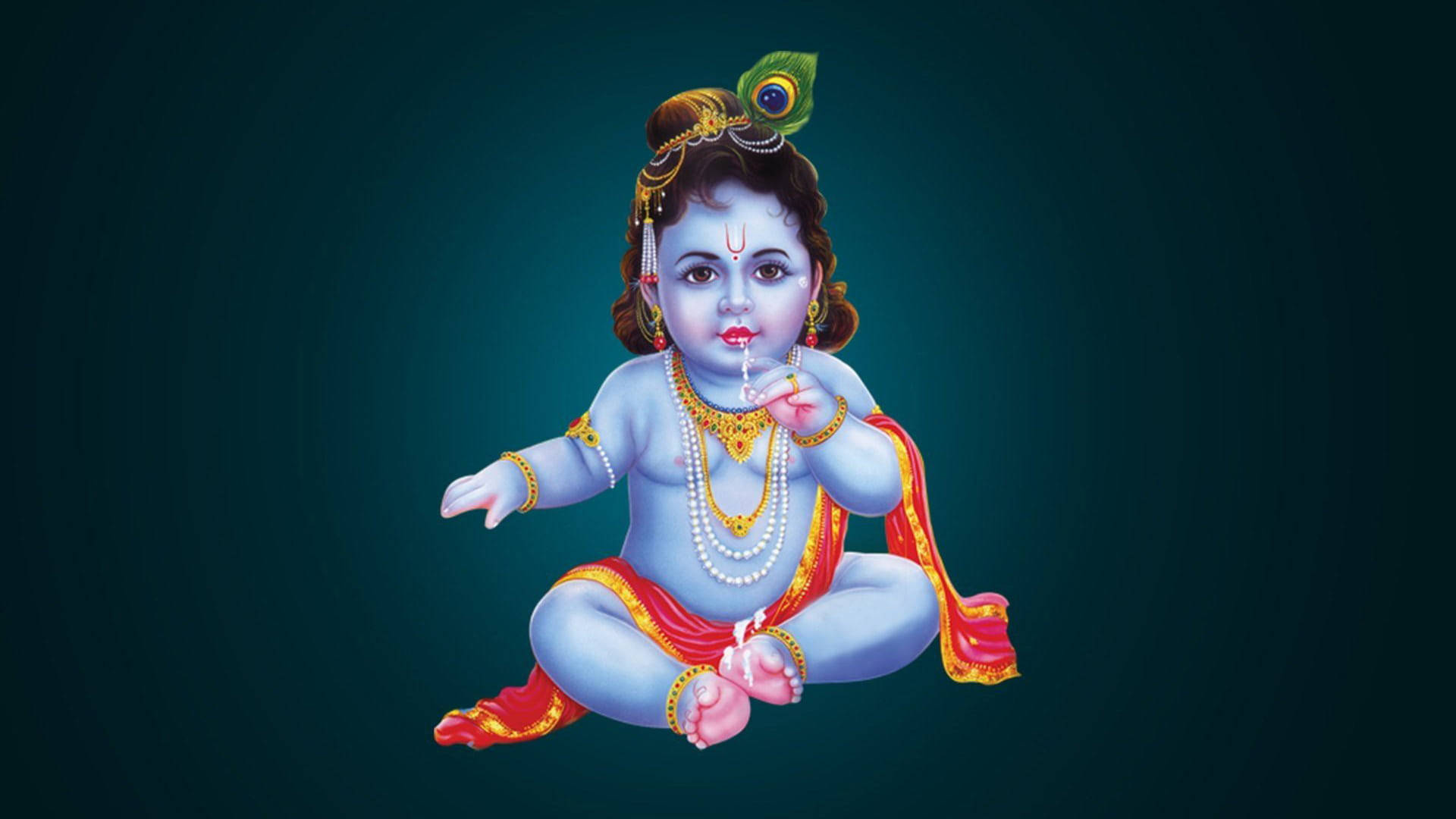 Babyshri Krishna Vor Einem Smaragdgrünen Hintergrund Wallpaper