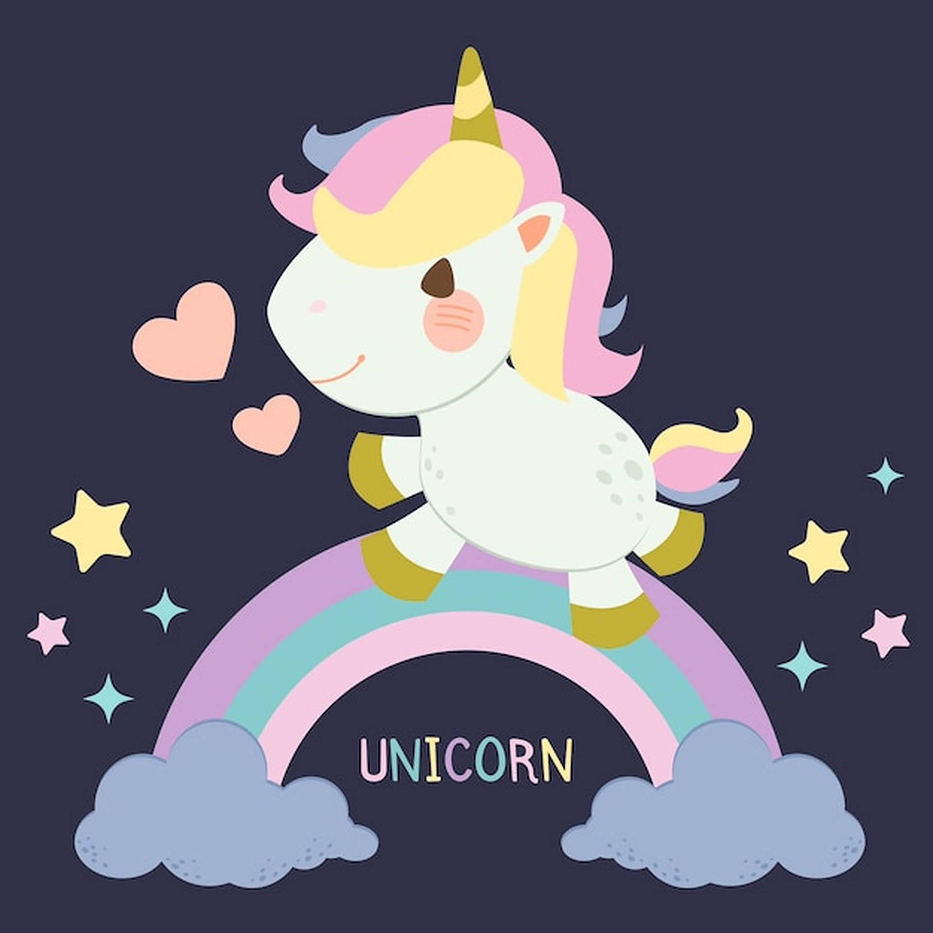 Baby Unicorn On Pastel Rainbow Wallpaper